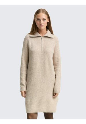 MINI MIT TROYER-KRAGEN - Gebreide jurk - cosy beige melange
