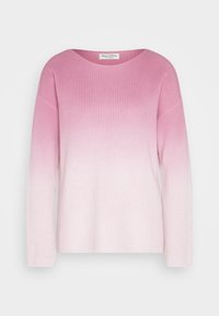 Roze geribbelde sweater met een kleurverloop van donkere naar lichtere tinten, met een losse pasvorm en een brede hals.