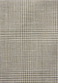 Tissu tissé beige et gris avec un motif à carreaux détaillé de lignes verticales et horizontales qui se croisent.