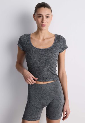 CROP CON COPPE - T-shirt basic - grigio medio melange