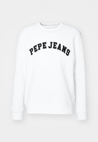 Witte sweatshirt van katoen, met een ronde hals, lange mouwen en "PEPE JEANS" in het zwart gedrukt op de voorkant.