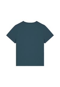 Korte mouwen t-shirt in diep teal met een klassieke ronde hals, gemaakt van soepel materiaal zonder patronen of accenten, eenvoudig ontwerp.