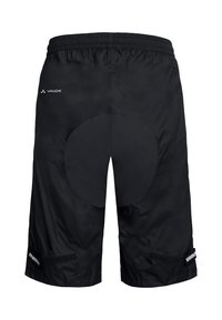 Pantaloni da ciclismo neri realizzati in un materiale leggero, con un accento circolare imbottito sul retro e cinture con velcro regolabili sui lati.