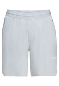 Helle graue Shorts aus leichtem Material mit elastischem Bund und seitlichen Taschen. Mit Logo auf dem unteren rechten Bein.