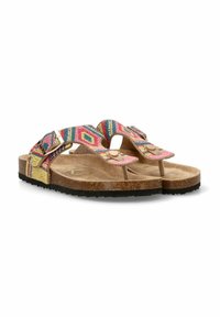 Chanclas de cuentas coloridas con dos correas ajustables, con una plantilla de ante marrón y una suela exterior de goma negra duradera.