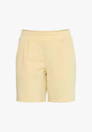 Gaiši dzelteni šorti ar elastīgu jostu, priekšējām kabatām un gludu, mīkstu tekstūru. Izstrādāti taisnā, pielāgotā formā.