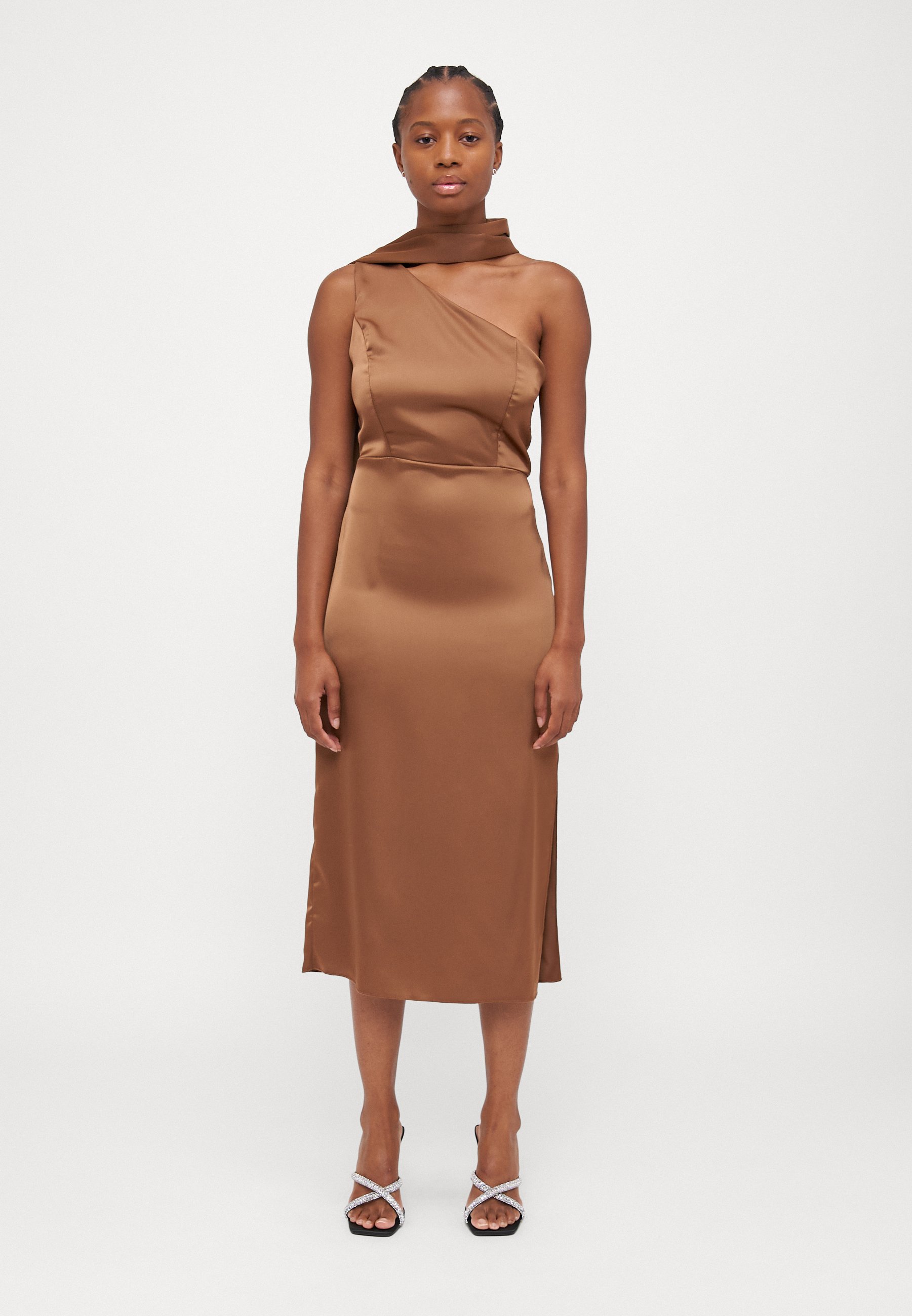WAL G PETITE ROXXY SCARF DETAIL MIDI - Cocktail dress / Party dress - dark  brown/brown - Zalando.co.uk