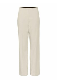 Beige, high-waisted broek met een recht model. Gemaakt van een gladde, geweven stof, met een verborgen tailleband voor een strakke uitstraling.