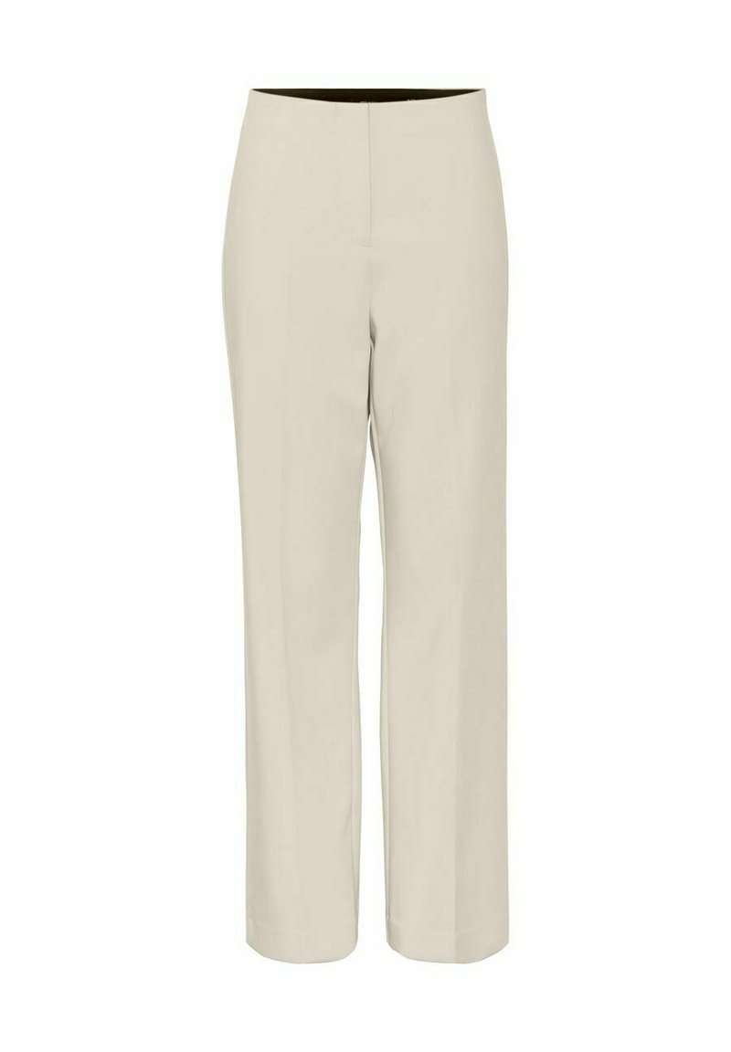 Beige, high-waisted broek met een recht model. Gemaakt van een gladde, geweven stof, met een verborgen tailleband voor een strakke uitstraling.