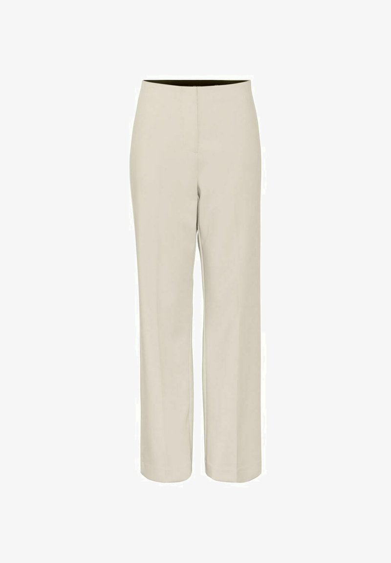 Beige, high-waisted broek met een recht model. Gemaakt van een gladde, geweven stof, met een verborgen tailleband voor een strakke uitstraling.