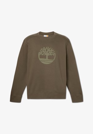 Felpa verde oliva in cotone, con un grande logo ad albero stampato in una tonalità più chiara. Maniche e orlo a coste, design a collo rotondo.