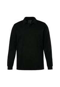 Schwarzes Langarm-Polohemd aus Baumwolle mit klassischem Kragen, dezentem Logo auf der Brust und gerippten Bündchen.
