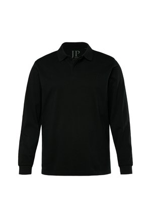 Camisa polo negra de manga larga hecha de algodón, con un collar clásico, un logotipo sutil en el pecho y puños acanalados.