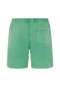 Groene shorts met een elastische tailleband, voorzien van een enkele achterzak en een zachte, gestructureerde afwerking. Casual en eenvoudig ontwerp.