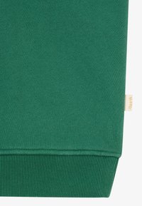 Grüner Sweatshirt mit gerippten Bündchen und Saum, mit einer weichen Textur. Ein kleines Etikett ist an der Seite sichtbar.