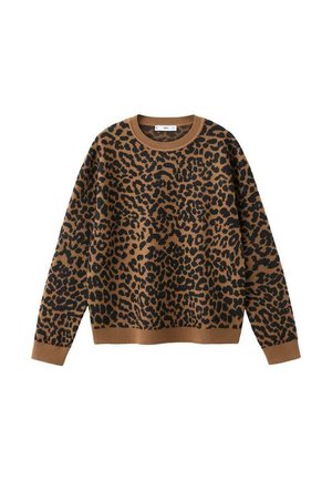Jersey de leopardo en tonos marrones y negros. Con cuello redondo, mangas largas y puños acanalados. Fabricado en un suave material de punto texturizado.