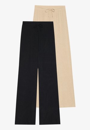 Δύο ζεύγη παντελονιών με φαρδιά πόδια: ένα μαύρο και ένα μπεζ. Κατασκευασμένα από μαλακό ύφασμα, με ρυθμιζόμενη μέση και άνετη εφαρμογή.