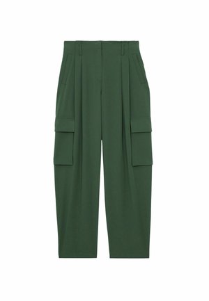 Groene cargobroek met een wijd model, plooien bij de taille en grote zijzakken. Gemaakt van een zachte, lichte stof.