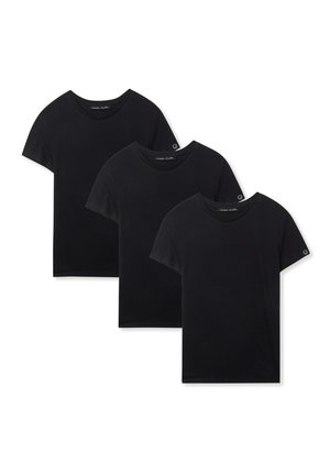 Confezione di tre t-shirt in cotone nero. Maniche corte, design con colletto girocollo, tessuto morbido, senza pattern o dettagli visibili. Vestibilità standard.