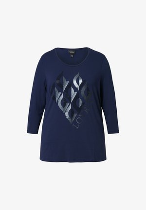 Maglietta a maniche lunghe blu navy con un brillante design grafico argentato caratterizzato da forme di foglia e la parola "LOVELY" accentuata in nero. Tessuto in cotone morbido.