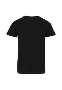 Zwarte korte mouwen t-shirt van katoen, met een eenvoudig ronde hals ontwerp. Glad oppervlak zonder zichtbare patronen of hardware.