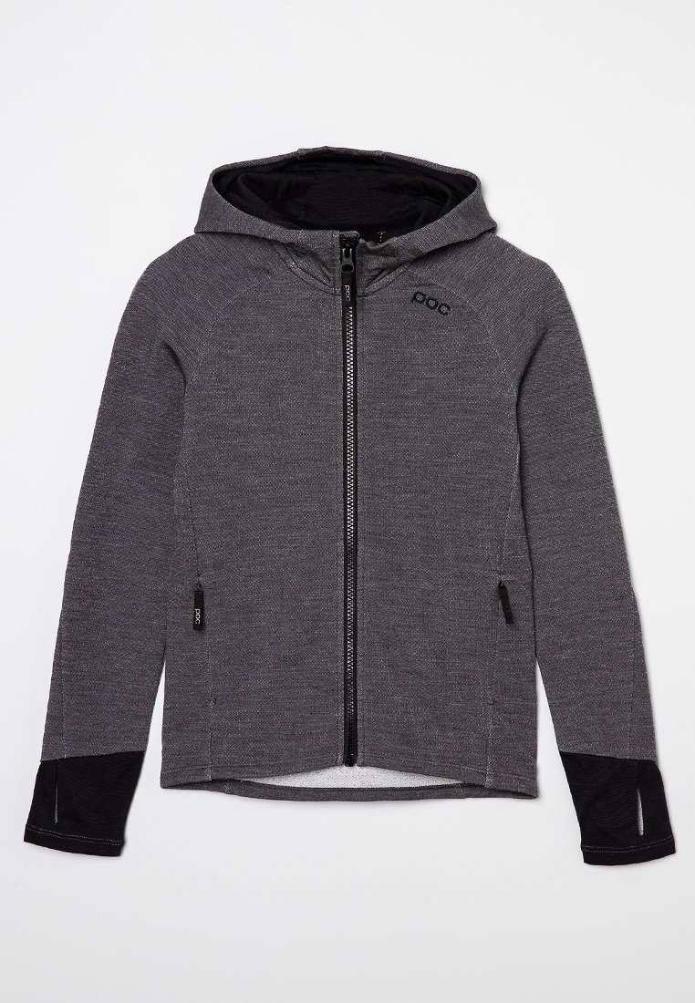 Grå zip-up hoodie med svart insida, normal passform, raglanärmar, framsidig dragkedja och logotypdetalj på vänster axel.