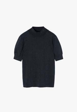 Zwarte korte mouwen coltrui met een gestructureerde, sprankelende afwerking. Comfortabele pasvorm en subtiele ribbelaccenten bij de hals en mouwen.