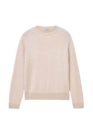 Lichtbeige trui gemaakt van zachte, gestructureerde stof. Heeft een ronde hals, geribbelde randen en lange mouwen met een ontspannen pasvorm.