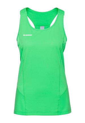 Felle groene mouwloze sporttop met racerback-ontwerp en klein wit Mammut-logo op de bovenste linkerborst.