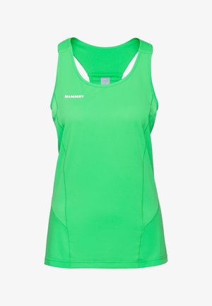 Felle groene mouwloze sporttop met racerback-ontwerp en klein wit Mammut-logo op de bovenste linkerborst.