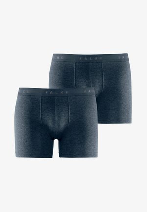 Twee paar donkergrijze boxershorts van zachte stof, met een strakke pasvorm, elastische tailleband met "FALKE" logo.