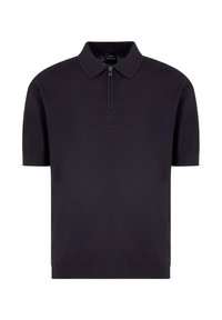 Polo shirt in donker marineblauw, met een ritssluiting bij de kraag, korte mouwen en geribde zoom. Gemaakt van een gladde stof met een strakke, minimalistische uitstraling.
