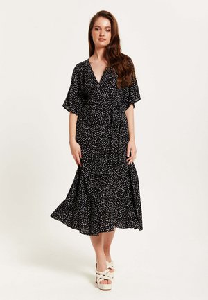 Liquorish POLKA DOT MIDI WRAP IN KIMONO SLEEVES - Day dress - black
