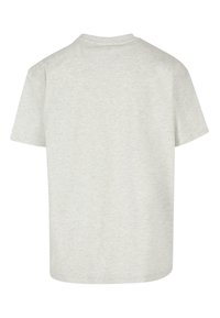 Grey short-sleeve t-shirt with a round neckline, made from soft, textured fabric; features a plain back with a straight hem.