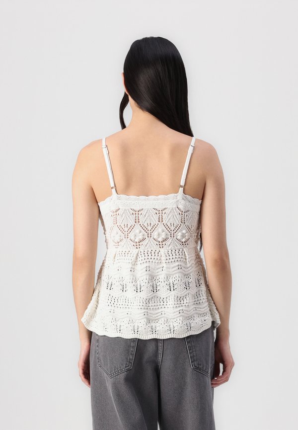 Crochet-Style Tie-Front Sweater Tank - Top - cloud dancer3