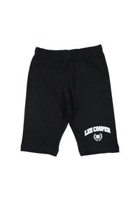 Shorts en coton noir avec une taille élastique, ornés du texte blanc "Lee Cooper" et d'un graphique de laurier en bas à gauche.