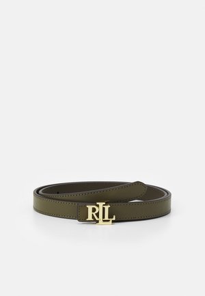 Lauren Ralph Lauren LOGO REVERSIBLE LEATHER SKINNY BELT - Ceinture - olive fern/botanic green