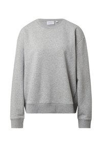 Szara bluza wykonana z tkaniny mieszanej bawełny. Posiada okrągły dekolt, prążkowane mankiety i dół oraz luźny krój z minimalnym logo.