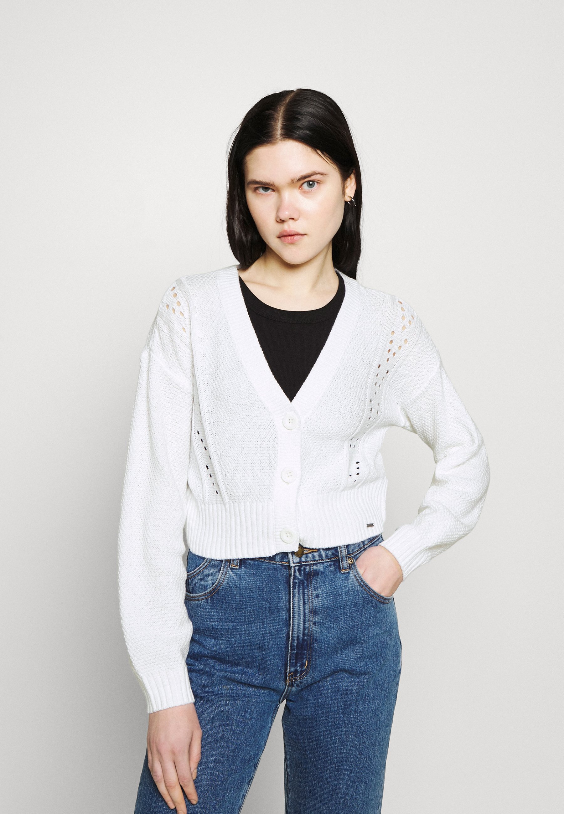 Hollister Co. EASY POINTELLE CROP CARDI 