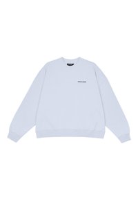 Light blue sweatshirt made of cotton, featuring a crew neck, drop shoulders, and small black "PEGADOR" logo on the front. Soft texture.