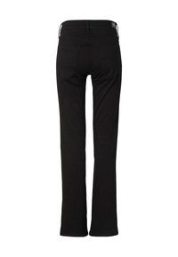 Jean noir droit vu de dos, avec passants de ceinture, poches arrière et une étiquette de marque visible à la taille.