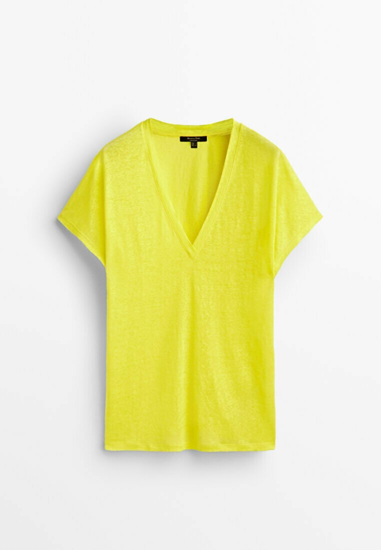 Massimo Dutti Basic Tshirt Yellow, Women's, Size: XL, Neon Yellow