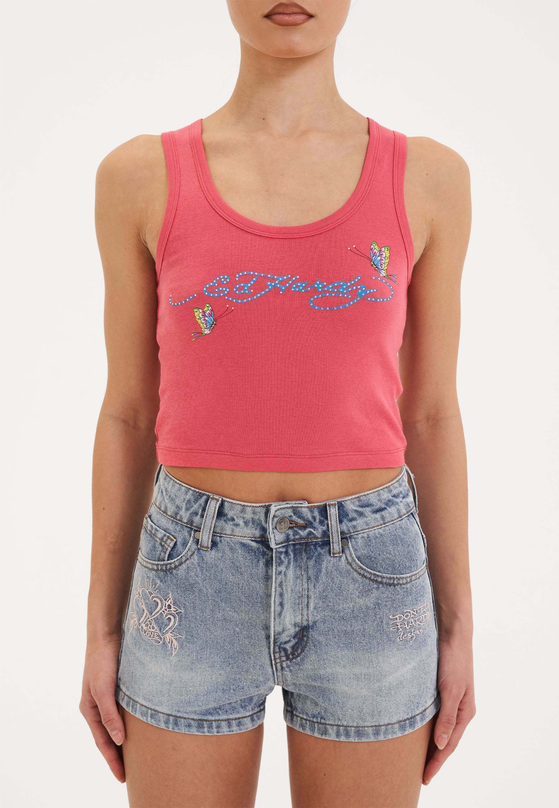 Ed Hardy PARTY RHINESTONE CROPPED - Top - pink - Zalando.ie