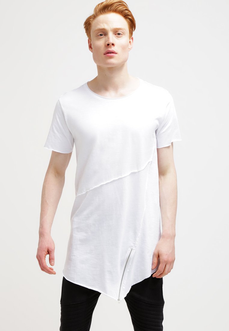 Urban Classics LONG OPEN EDGE FRONT ZIP TEE - Printtipaita - white