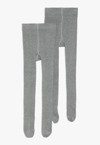 Leggings grigi realizzati in un tessuto elasticizzato, caratterizzati da un design senza cuciture, una consistenza morbida e una silhouette aderente. Due paia esposti.