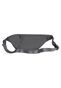 Borsa in tessuto grigio con una tasca con zip, cinturino regolabile e un design elegante e curvo. Texture liscia con dettagli hardware minimi.