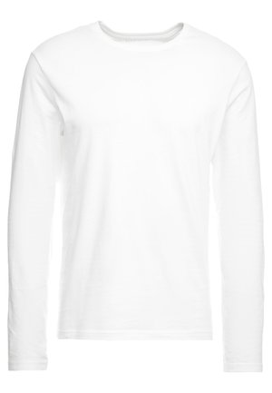 Long-sleeve white t-shirt made of soft cotton. Crew neckline with straight cut hems and no visible patterns or graphics.