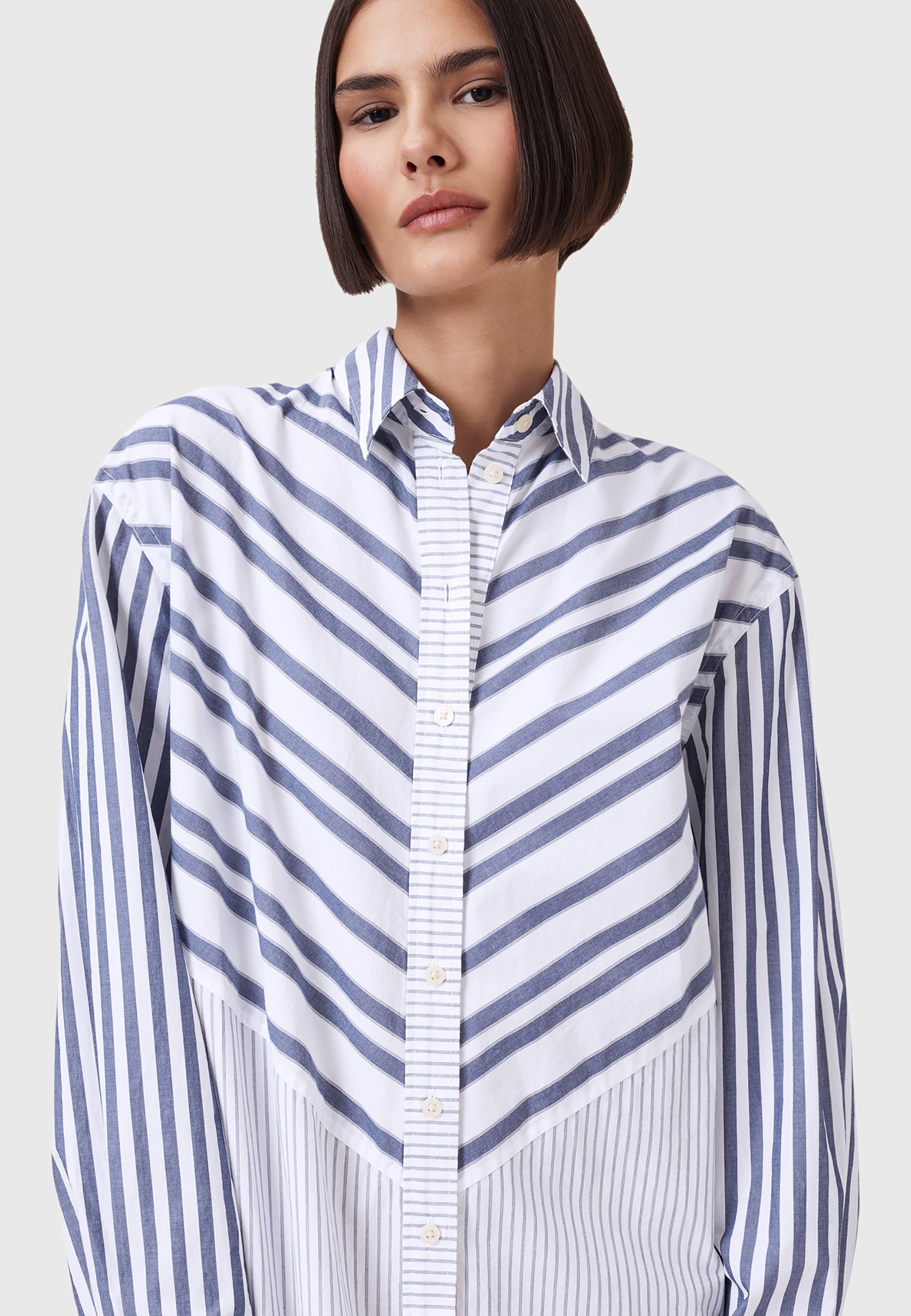 オールセインツ AllSaints Shannon Stripe Shirt レディース シャツ トップス White/Blue ALLSAINTS Shannon Striped Shirt Maxi Dress in White/Blue
