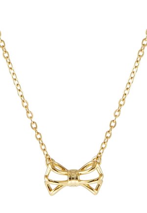 Gouden ketting met een holle strikvormige hanger met een gepolijst, open ontwerp.