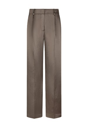 Brown high-waist wide-leg trousers with belt loops and a front concealed fastening, displayed on a white background.